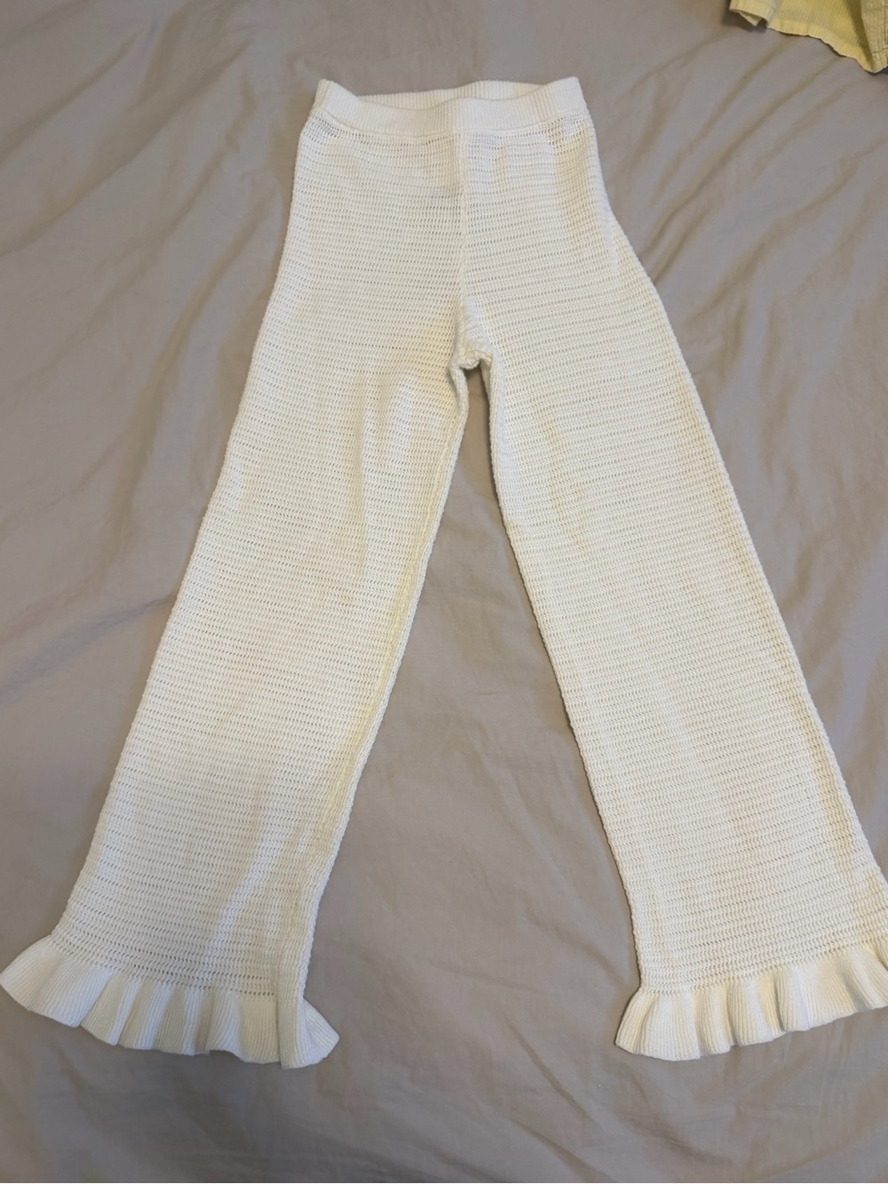 H&M Cream Knit Flare Pants with Ruffle Hem